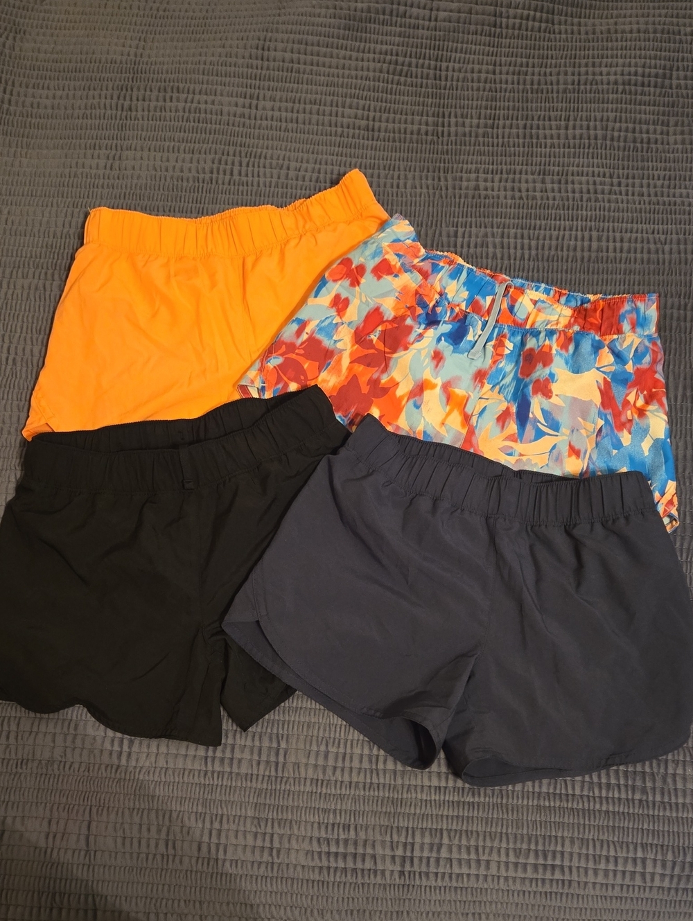 Bundle -4 Pair Girls Elastic Waist Athletic Shorts - Black, Navy, Peach & Floral